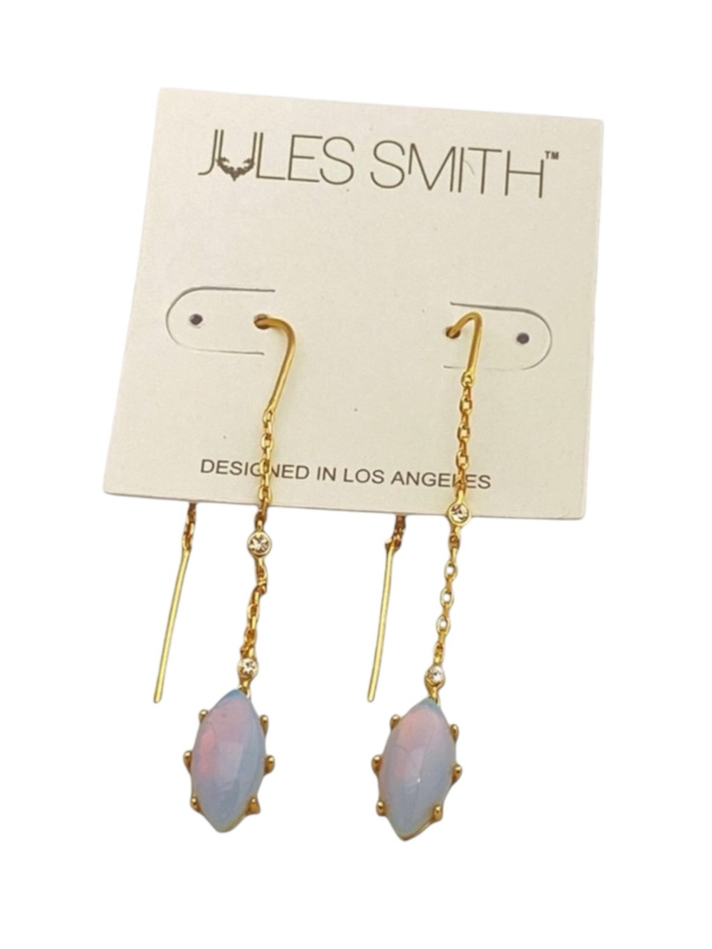 new Jules Smith ꧁ 14K Gold Plated Opal + Cubic Zirconia CZ Threader Earrings ꧂ - Picture 4 of 16